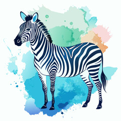vector illustration of zebra, standing profile, watercolor