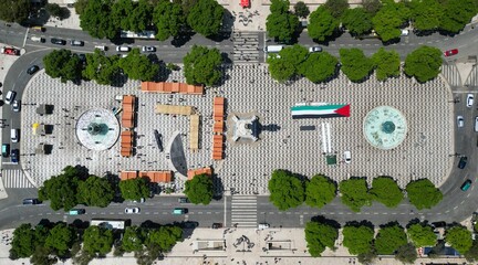 Aerial View of Palestinian Flag at Rossio Square
