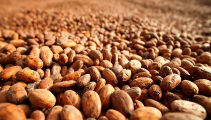 Cocoa beans spread out on a surface