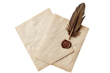 Aged parchment letters and quill, antique style
