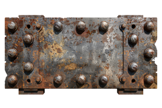 Rusted metal plate, studded with bolts