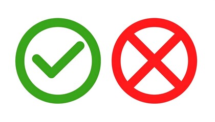 Obraz premium Two simple icons, a green checkmark and a red x