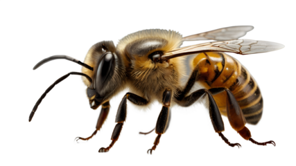Macro Shot of Honey Bee with Detailed Anatomy  transparent  white background Generative AI