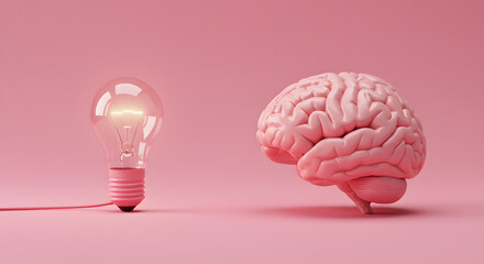 Brain connected to an illuminated light bulb