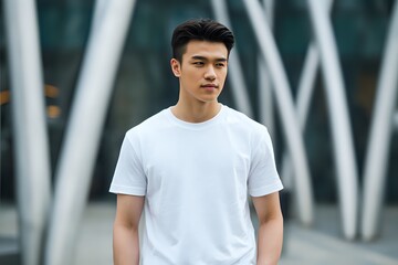 Obraz premium White T-shirt Asian Model Art Installation Artistic