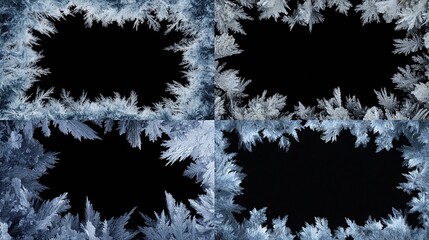 and keyword list based on the image

 Frost patterns frame a black void, revealing a crystallized border in the winter cold