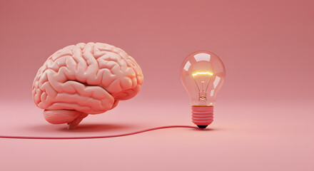 Brain connected to an illuminated light bulb