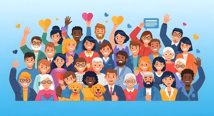 International Human Rights Day Vector illustration of a diverse and inclusive society. A large crowd of happy people celebrating community and togetherness.