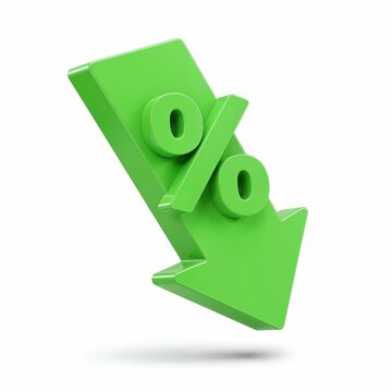 Decreasing Percentage: A vibrant, 3D rendered arrow symbolizing financial decline, representing a significant percentage decrease against a clean, uncluttered backdrop.