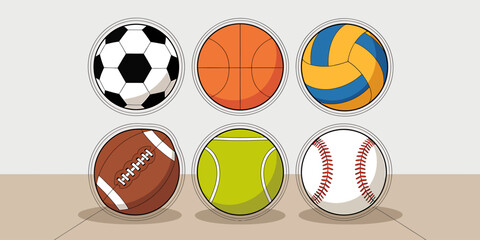 Collection of different sport balls including soccer basketball volleyball football tennis and baseball perfect for athletes and sports enthusiasts