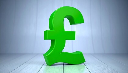 3D green pound symbol on light wood floor