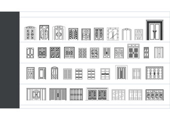 Vector Collection of Double and Large Doors Front Elevation in Black and White Outline