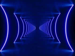 Blue modern lighting with interior empty space, 3d rendering sci-fi concept