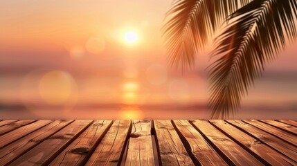 Cozy wooden table top against a dreamy caf backdrop, perfect for showcasing your design ideas in a tropical setting.