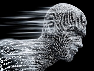 a man ' s face with binary code code code code code code code code code code code code code code,