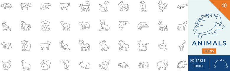 Animals icon collection set. Editable stroke.