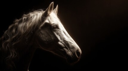 Portrait of a horse, dramatic lighting, minimalist, AI-generative