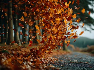 a bunch of leaves on the ground, leafs falling, magical leafs falling, wind blowing leaves,