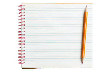 Open spiral-bound notebook with lined pages and a pencil