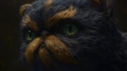 Closeup Portrait of a Blue and Gold Exotic Cat with Green Eyes