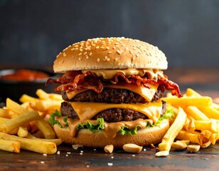Double cheeseburger with bacon and peanut sauce