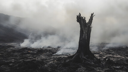Aftermath of a Wildfire: A Burnt Tree Stump
