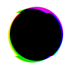 Glitch neon circle in green, pink, blue. Retro 80s, Y2K aesthetic, digital distortion, vibrant colors. Posters, flyers, digital art, modern 90s, 2000s, Y2K creative banner, social media graphics.