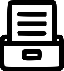 Fototapeta premium A simple black and white line art icon of a document in an inbox or printer tray.