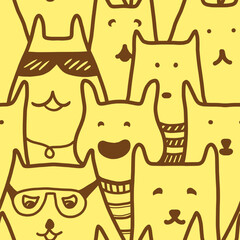Seamless Pattern with Cartoon Cat Character Design on White Background
