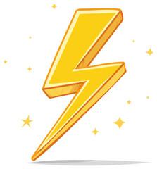 Cartoon Yellow Lightning Bolt with Stars Symbolizing Power and Energy