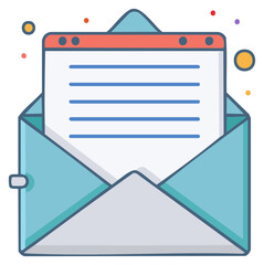 Open Blue Envelope with Letter, Sending Mail, Email Marketing Illustration Design