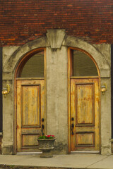 An old wooden double door