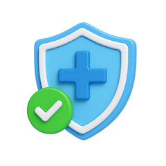 Obraz premium 3d illustration of 3d rendering of a shield with a cross and check mark isolated on transparent background, representing health care and medical insurance