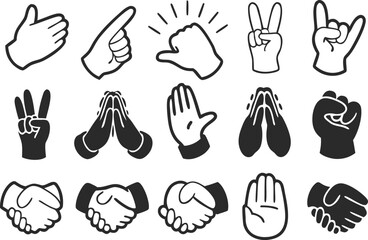 Collection of diverse hand gestures and symbols