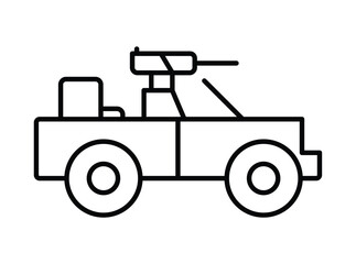 Simple Line Art of a Military Vehicle with Gun Mounted on Top