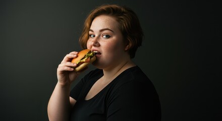 Appetizing Bite: Portrait of an individual taking a flavorful bite of a burger, exuding pure pleasure. A mouthwatering scene showcasing the ultimate comfort food and culinary enjoyment.