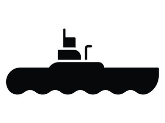Black Silhouette of Submarine Profile on Calm Water Background