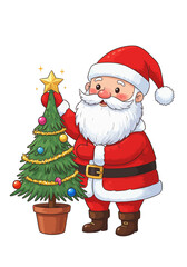 Fototapeta premium Santa Decorating a Christmas Tree