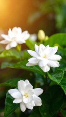 Fototapeta premium Close-up of white jasmine flowers (1)