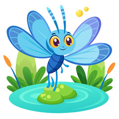 vector illustration of dragonfly, flying, cartoon