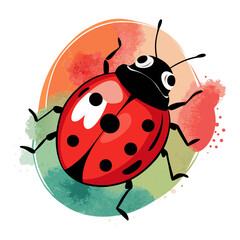 vector illustration of ladybug, climbing, watercolor