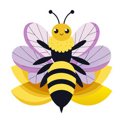 vector illustration of bee, on flower, flat design