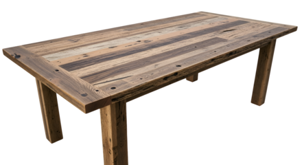 Rustic Wooden Table Sits Isolated, Showing Grain, Texture, and Woodworking Details, Furniture Theme