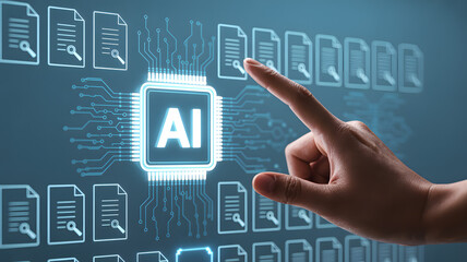 AI technology interacts with digital documents for data analysis