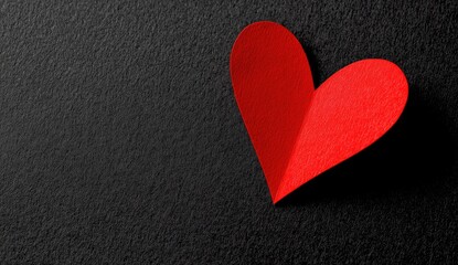 Fototapeta premium Red paper heart on dark background, Valentine's Day card design (6)