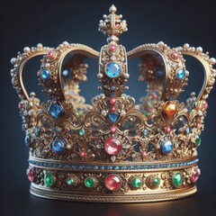 Elegant royal crown decorated with jewels and ornamental designs, symbol of power and prestige.