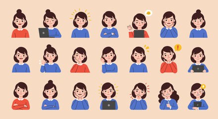 Vector set of office worker in multiple poses and emotions, ideal for business, productivity, HR, and corporate content in presentations, websites, and infographics