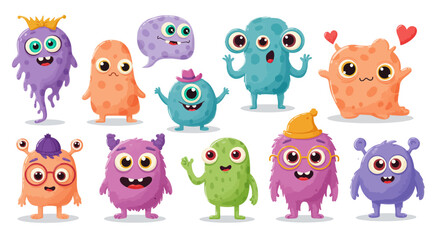  Cute and colorful monster character icon set, designed in 3D gradient soft style with smooth shading, rounded shapes, and playful proportions, featuring a variety of unique fantasy creature designs 