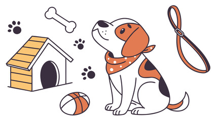 Delightful Bashful Dog in a National Dog Day scene with with a scarf – Best Friend Fido vector illustration