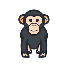 Chimpanzee Icon &ndash; Minimal Vector Silhouette of an Intelligent Great Ape with Distinct Facial Features, Flat Design for Wildlife Logos, African Rainforest Animal Graphics, and Nature Illustrations, Iso